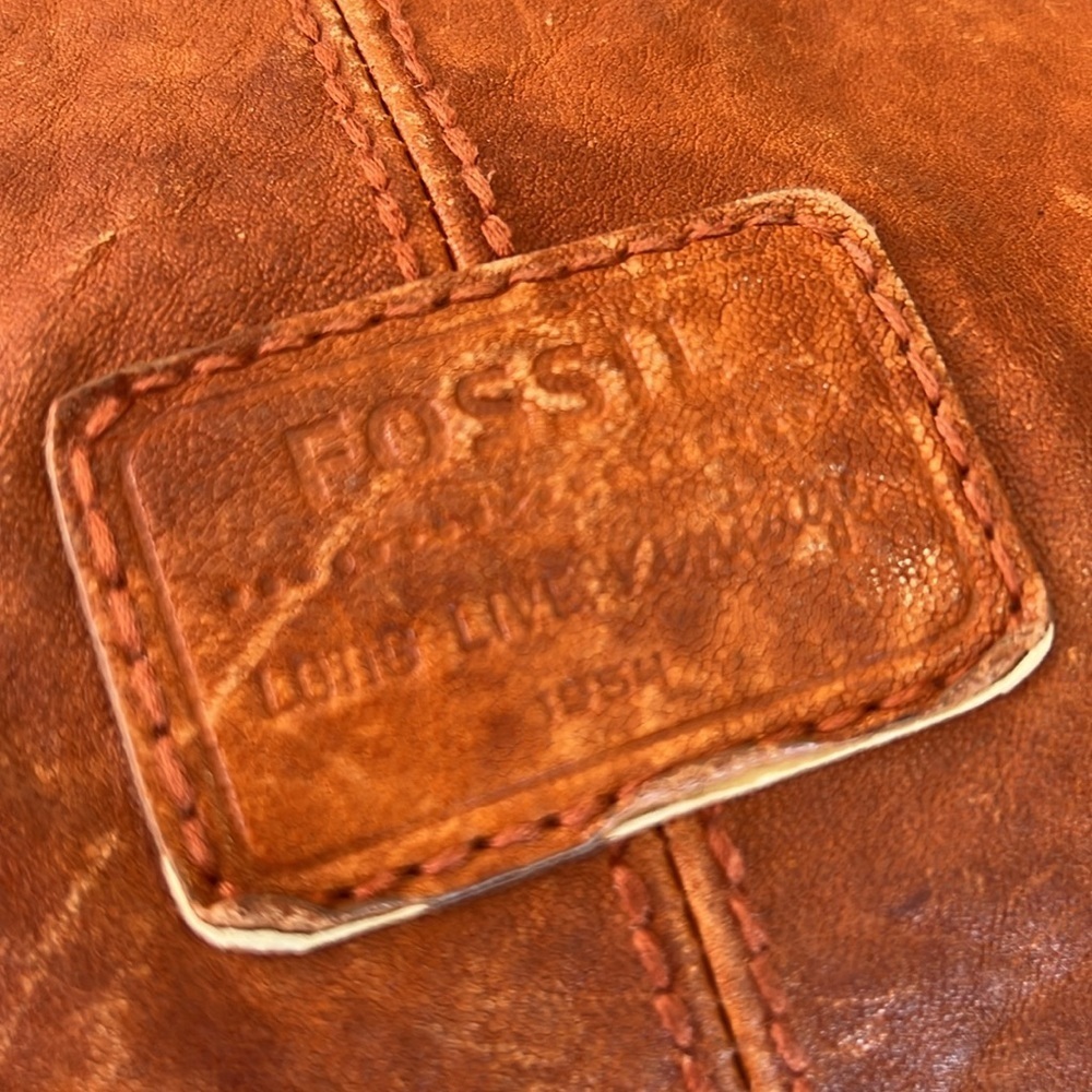 Fossil Vintage Leather Satchel Tote Shoulder Bag Brown Orange Distressed - Picture 7 of 14